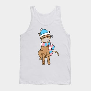 Kitty Cat and Transgender Pride Flag Hat and Scarf Tank Top